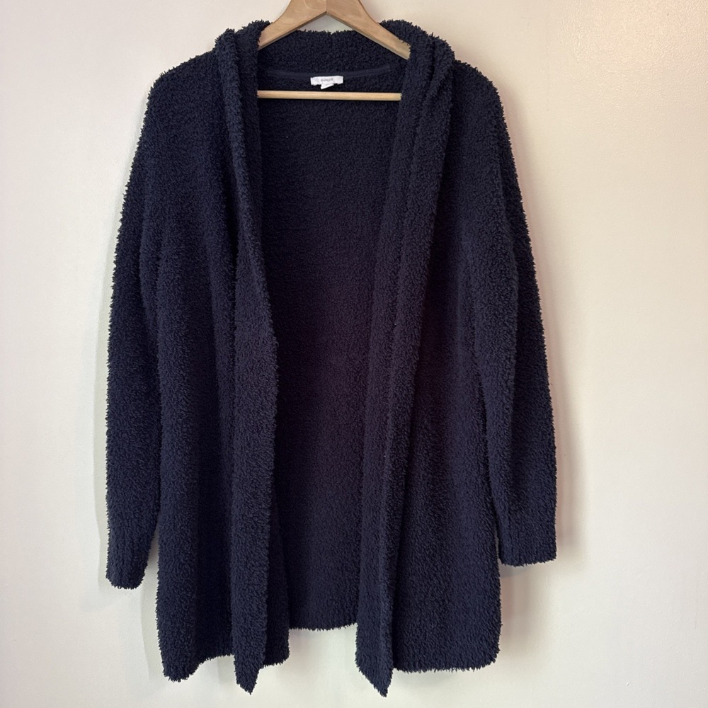 J Jill Pure Jill Tranquility Fleece Open Front Cardigan Size M Navy Blue Classic